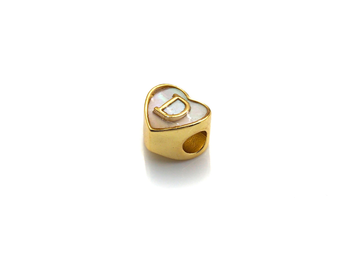 New Trendy Gold Mother of Pearl  A-Z 26 Initials Letter Heart Space Beads, Initial Letter Beads, 7x9x10mm,sku#G420