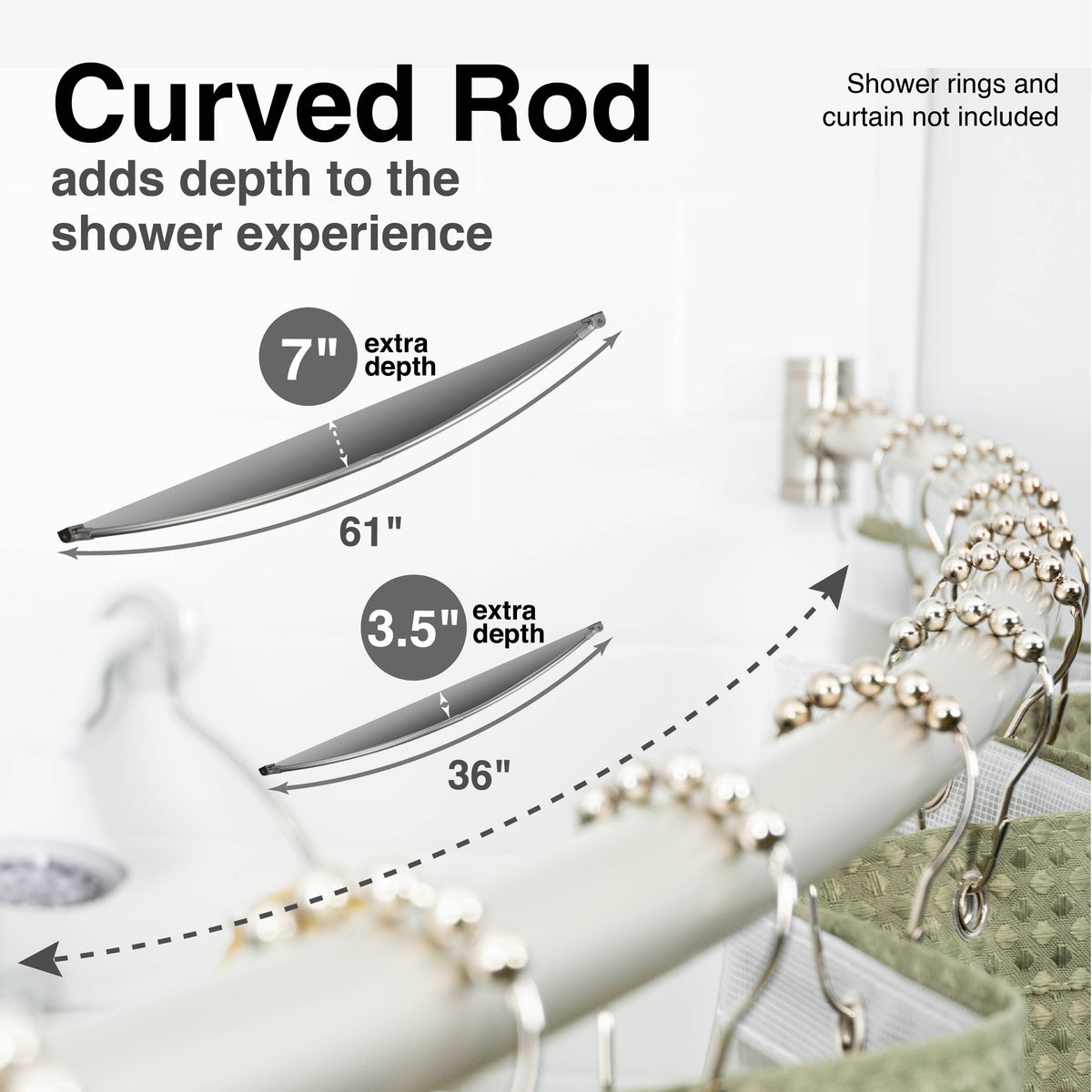 36 in. to 61 in. Curved Shower Rod (Brushed Nickel Finish)