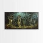 The Haunted Grave Yard, Spooky Season Framed Canvas Print, Halloween Decor, Spooky Vibes, Dark Academia Wall Art