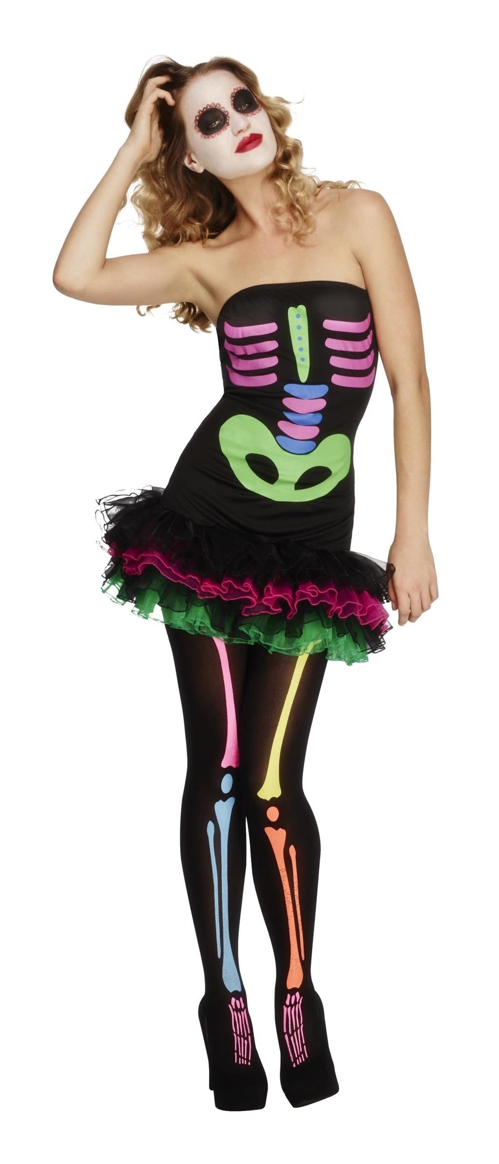 Fever Neon Skeleton Tutu Dress Women's Costume Size XS 2-4