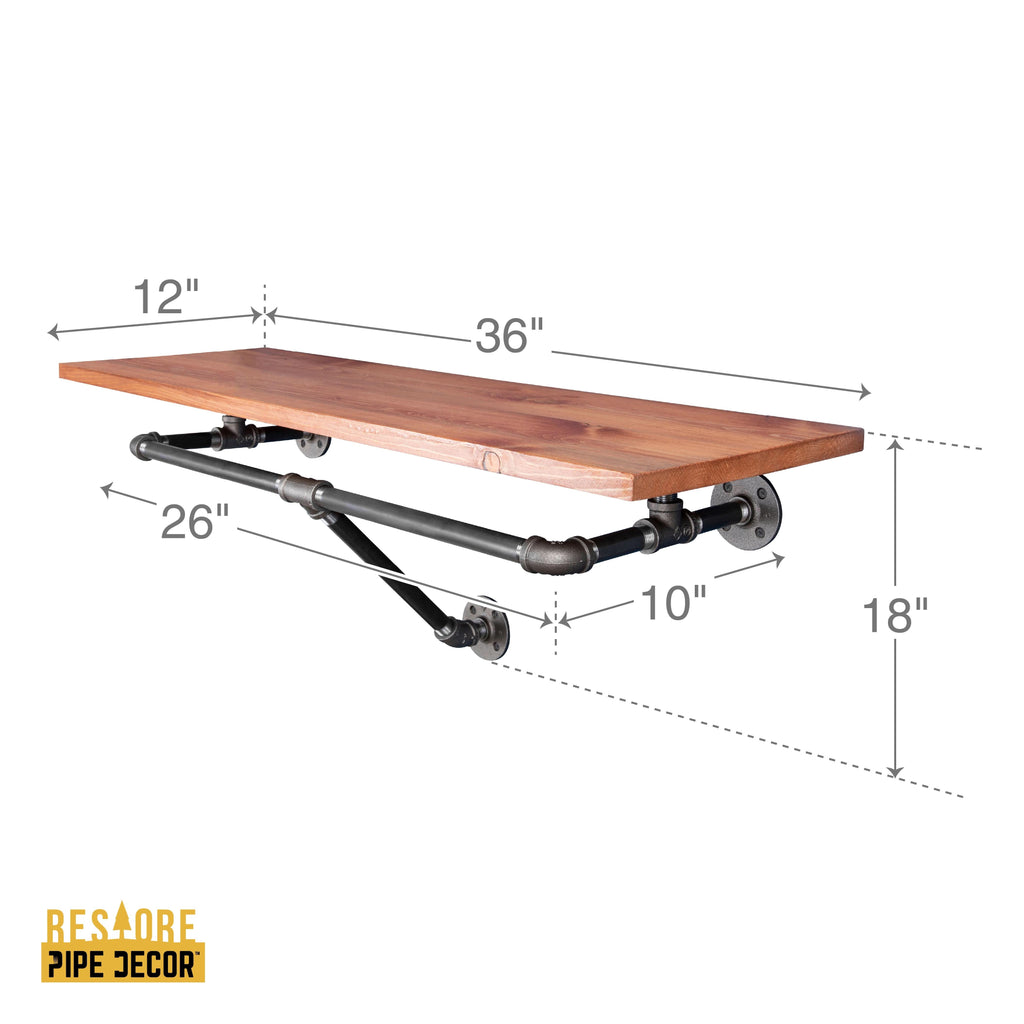 36 in. Wall Mounted Clothing Rack with Wood Shelf, Sunset Cedar