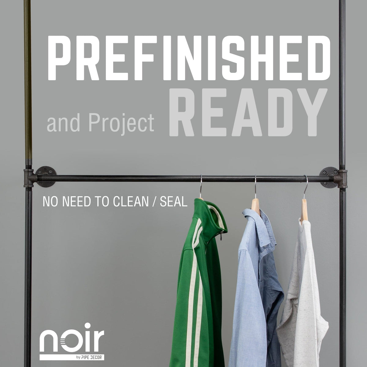 Noir Black Wall Mounted Double Hung Clothing Rack