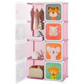 8-Cube Kids Wardrobe Closet with Clothes Hanging Section and Doors-Pink