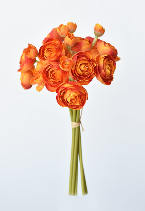 10.5" Faux Peachy Orange Ranunculus Stem Bundle
