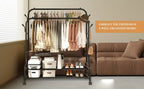 Heavy Duty Double Rod Clothes Rack w/ Wheels Shelves Hooks Garment Rack