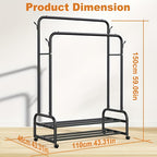 Heavy Duty Double Rod Clothes Rack w/ Wheels Shelves Hooks Garment Rack