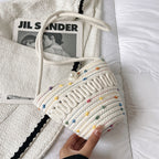 Crossbody Straw Bag Cotton Thread Woven Bag Mobile Phone Change Key Case Hollow Out Cutout Cotton Thread Woven Bag Casual Cute Women