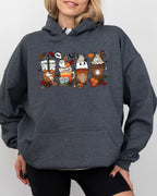 Halloween Coffee Horror Movie Spooky Skeleton Ghost Witch Skull Meme Costume Hoodie