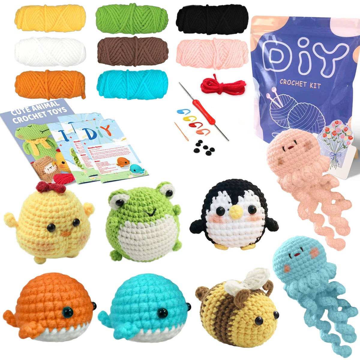 Animal sery Crochet Kit for Beginners Crochet Starter SET ,DIY Crochet Kit For Beginners,Crocheting Knitting Kit Step-by-Step
