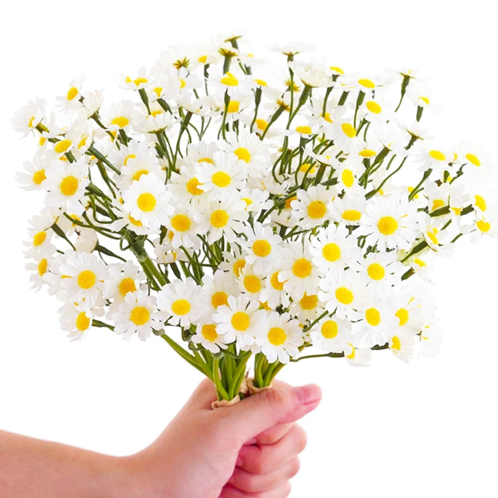 120heads Artificial Daisy Flowers Small Daisy Fake Flower Bouquet for Valentines Wedding Party Table Decoration DIY Home Decor