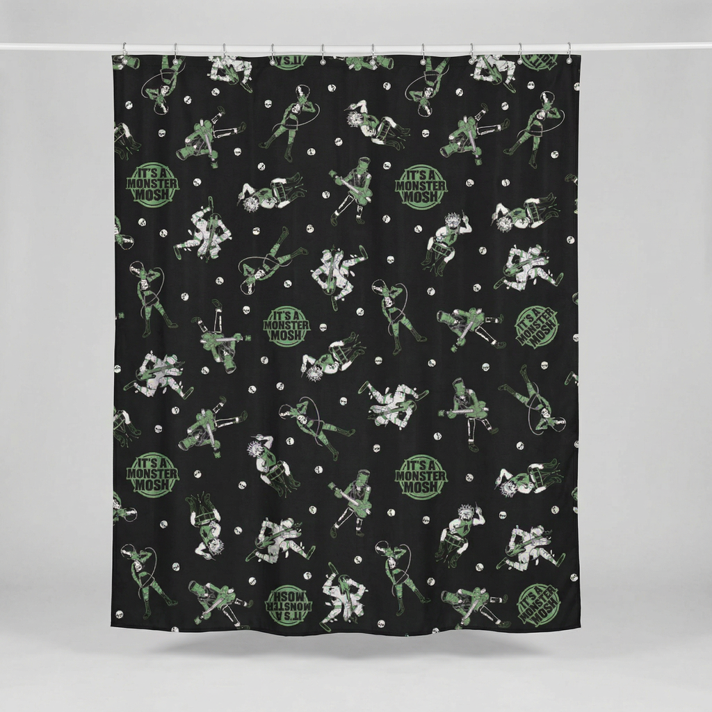 Sourpuss Monster Mosh Shower Curtain | Frankenstein Mummy Werewolf Polyester Bathroom Decor
