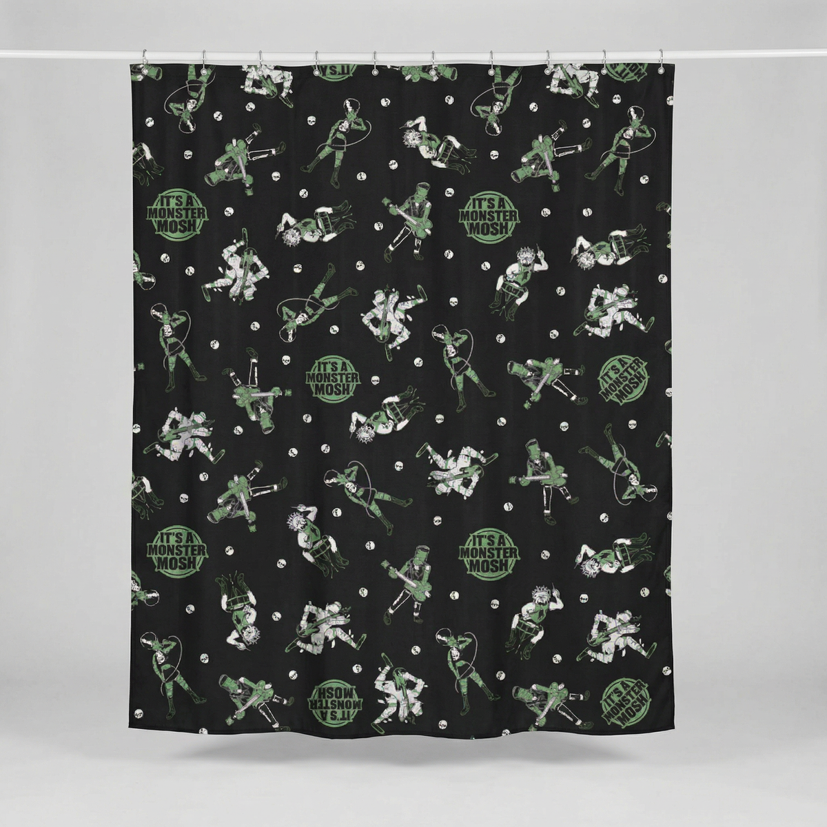 Sourpuss Monster Mosh Shower Curtain | Frankenstein Mummy Werewolf Polyester Bathroom Decor