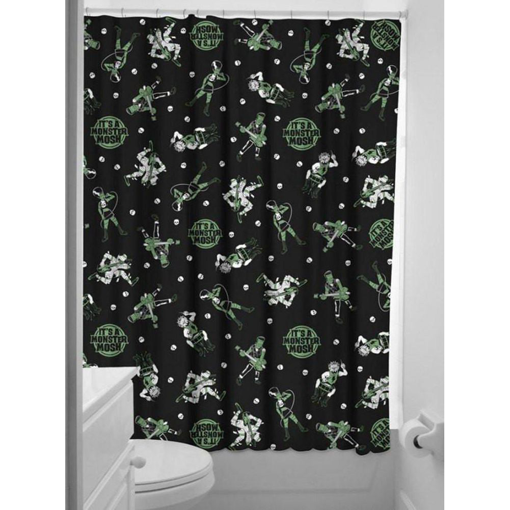 Sourpuss Monster Mosh Shower Curtain | Frankenstein Mummy Werewolf Polyester Bathroom Decor
