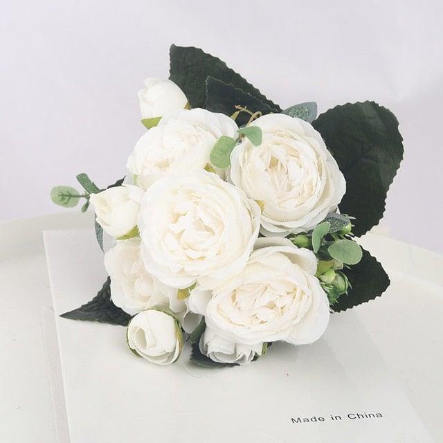 Artificial Flowers 1 Bouquet 9 heads Peony Tea Rose Autumn Silk Fake Flowers For Living Room Home Garden Wedding Decoration Artificial Silk Fake Flowers Rose Floral Decor Bouquet