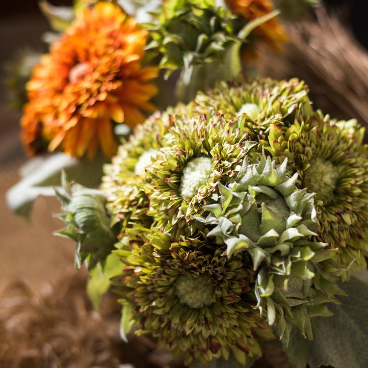 Artificial Sunflower Bouquet in Green or Orange 18" Tall