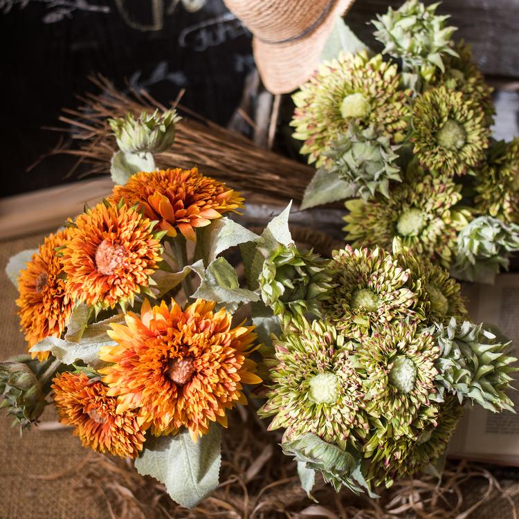 Artificial Sunflower Bouquet in Green or Orange 18" Tall