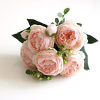 Beautiful Rose Peony Artificial Silk Eucalyptus Fake Flowers Small bouquet Flores Home Party Spring Wedding Decoration Artificial Silk Rose Flower Bouquet Lifelike Fake Rose for Wedding Home Party Decoration Event Gift