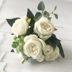 Beautiful Rose Peony Artificial Silk Eucalyptus Fake Flowers Small bouquet Flores Home Party Spring Wedding Decoration Artificial Silk Rose Flower Bouquet Lifelike Fake Rose for Wedding Home Party Decoration Event Gift