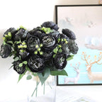 Beautiful Rose Peony Artificial Silk Eucalyptus Fake Flowers Small bouquet Flores Home Party Spring Wedding Decoration Artificial Silk Rose Flower Bouquet Lifelike Fake Rose for Wedding Home Party Decoration Event Gift