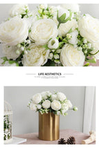 Beautiful Rose Peony Artificial Silk Eucalyptus Fake Flowers Small bouquet Flores Home Party Spring Wedding Decoration Artificial Silk Rose Flower Bouquet Lifelike Fake Rose for Wedding Home Party Decoration Event Gift