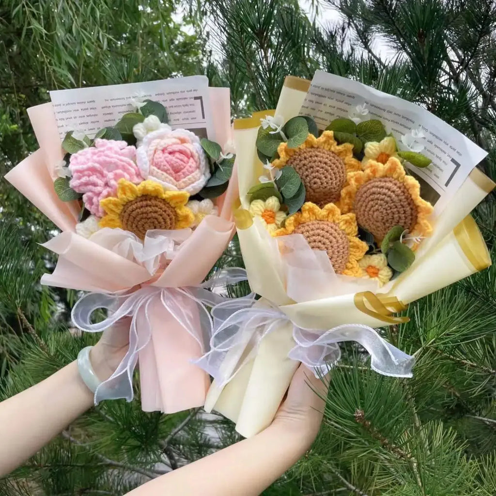 Crochet Sunflower Bouquet – Handmade Knit Gift for Birthday or Graduation