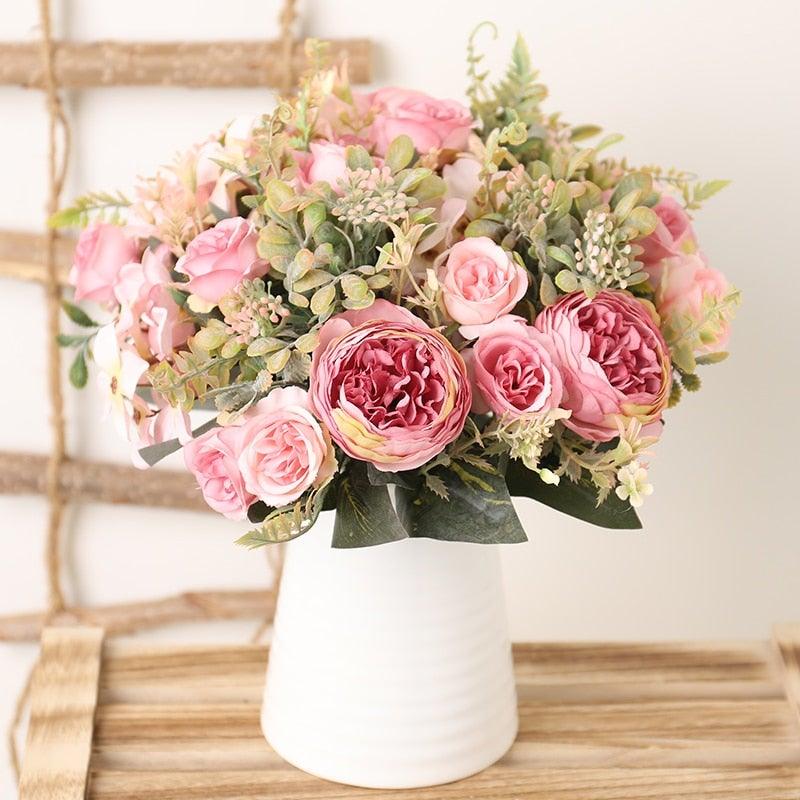 Luxury Fake Flowers Artificial Silk Roses High Quality Big Bouquet For Office Parties Bridal and Wedding Decoration Artificial Rose Flowers Bouquet Silk Flowers Rose for Home Bridal Wedding Party Festival Decor