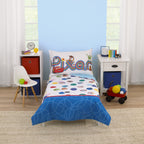 Choose Happy Pixar Friends Multi-Colored 4 Piece Toddler Bed Set - Comforter, Fitted Bottom Sheet, Flat Top Sheet, and Reversible Pillowcase
